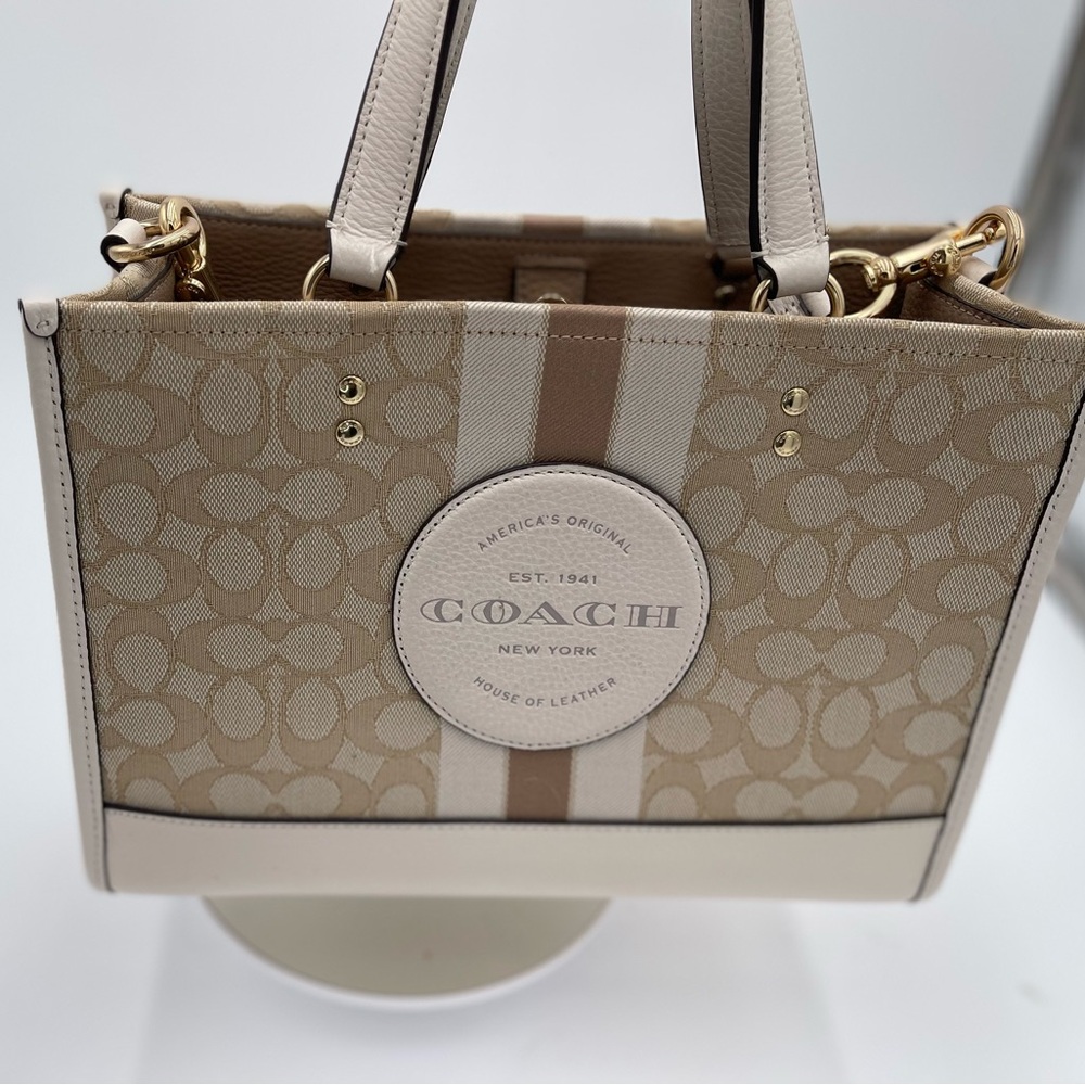 Coach Tan and Cream Tote Bag with Gold Hardware - Picture 8 of 9